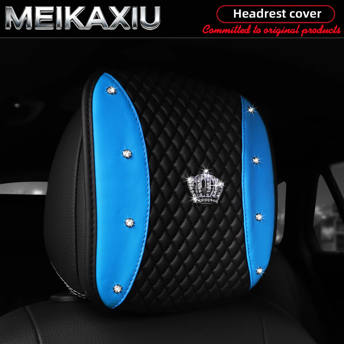 1/2PCS Multi-Color PU Leather Crown Headrest Covers with Embroidered Diamonds Rhinestones Bling Car Decorative Item