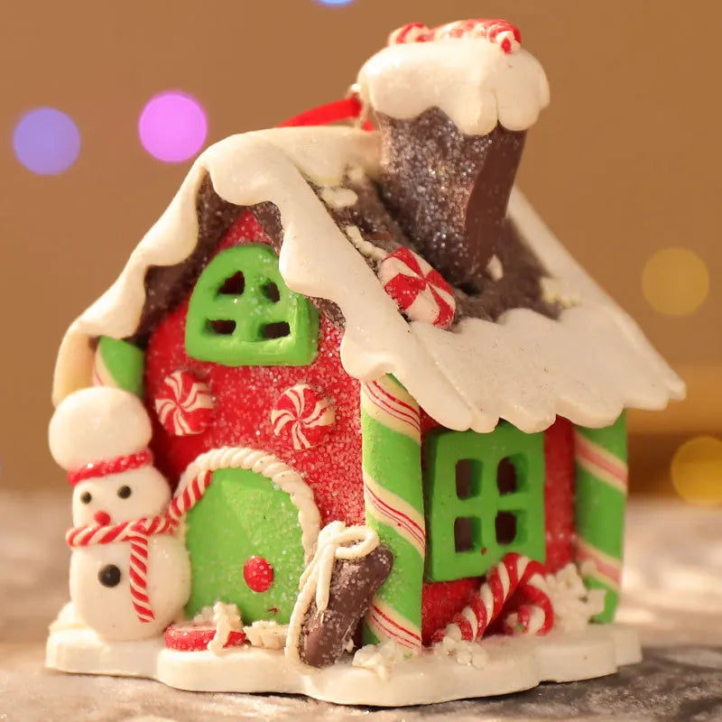Christmas Theme LED Pendant Snowman Gingerbread Santa Claus Light House Soft Pottery Hanging Tree Home New Year Party Decoration