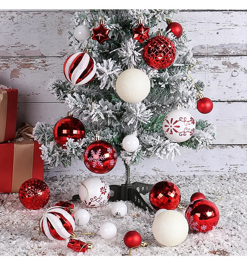 Christmas Ball Ornament Gift Box Set Assorted Blue White Snowflake Reindeer Pattern Design Holiday Festive Tree Hanging Decor