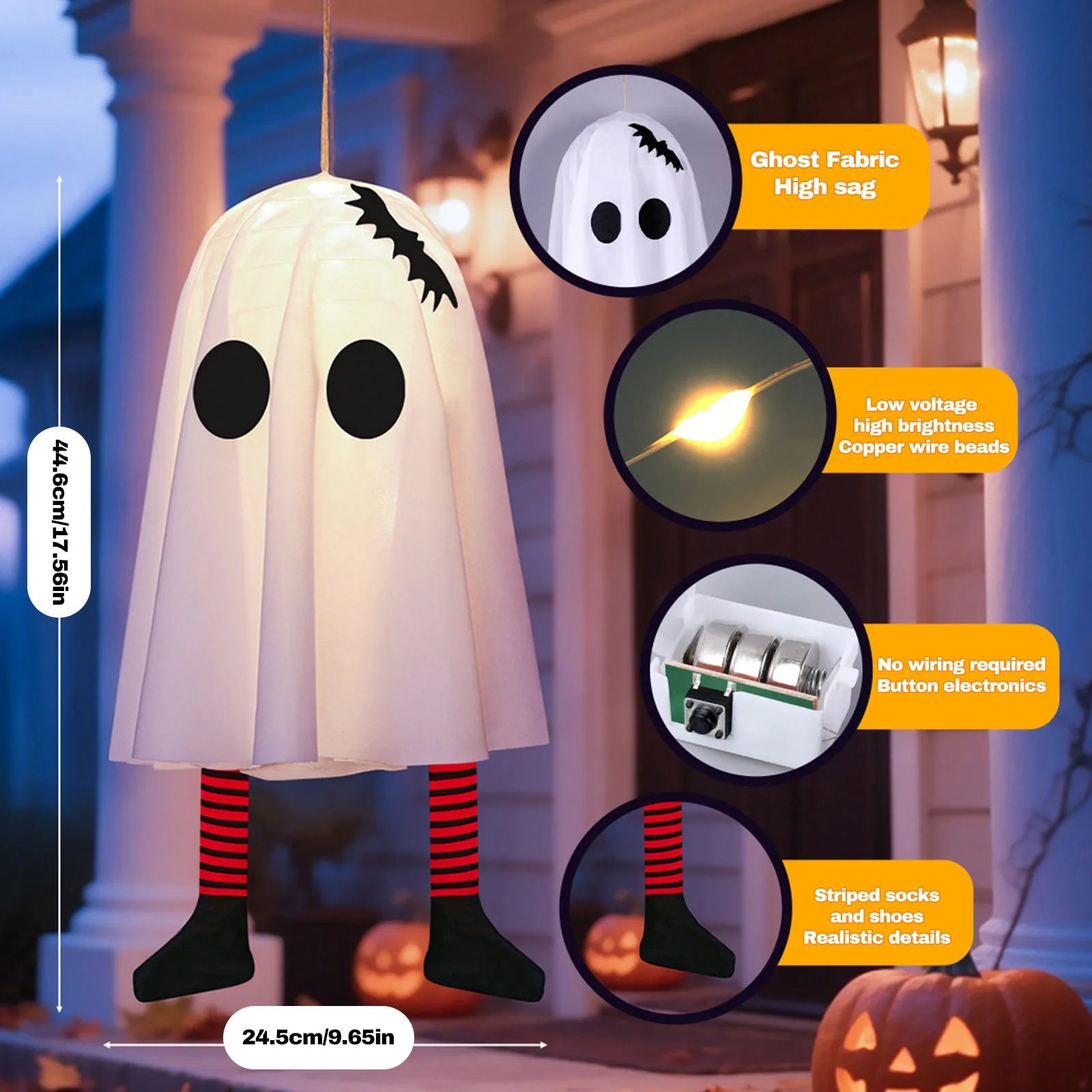Halloween Glowing White Ghost Hanging Lights Outdoor Decoration 50cm