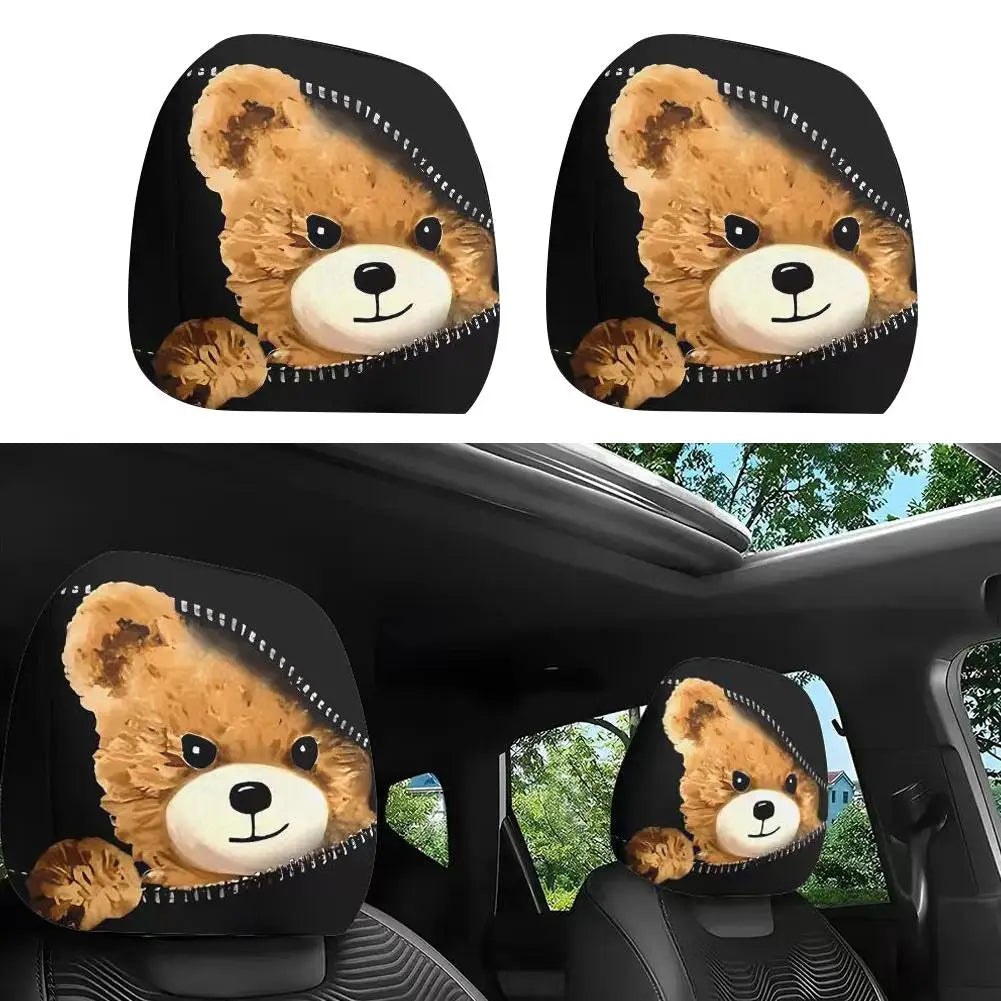 Bear Car Headrest Covers Universal Premium Quality Replacement Accessory