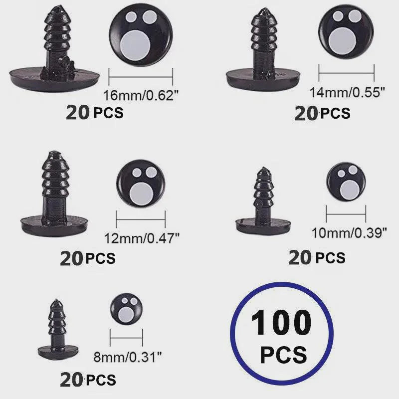 100Pcs/Box 8-16mm Doll Eyes Cartoon Doll Making Safety Eyes Craft Supply