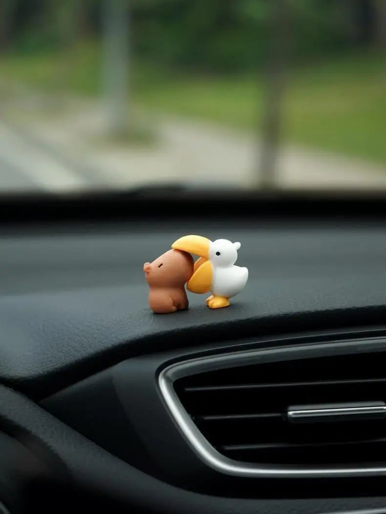 Cute Cartoon Capybara With Duck Car Dashboard Ornament Decoration