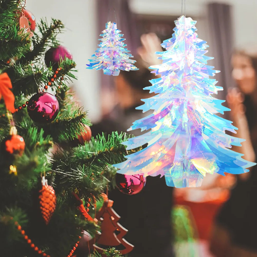 Christmas Iridescent Honeycomb Ball Hanging Ornaments Paper Fan Snowflake Garlands Iridescent Balls for Wedding Birthday Xmas