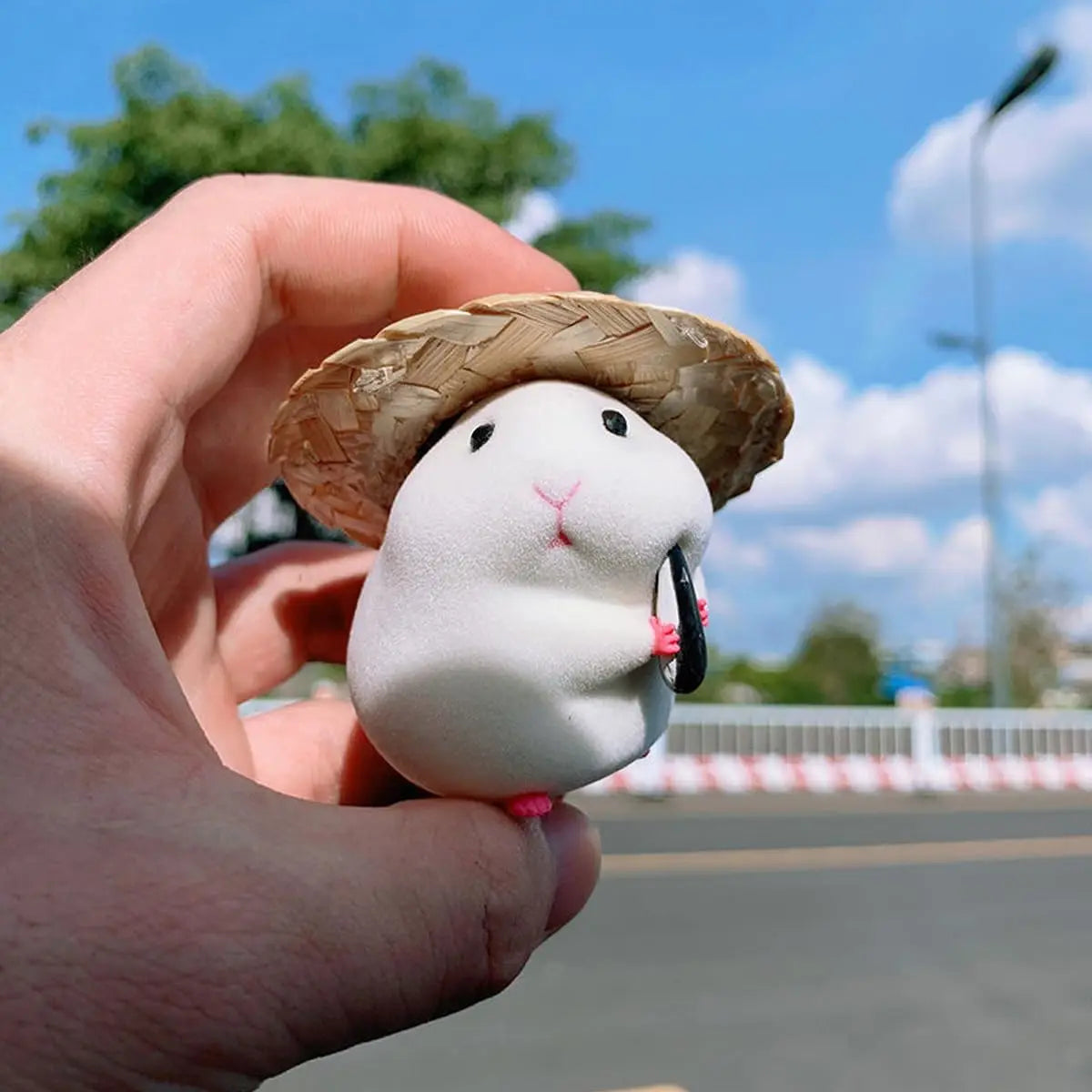 Cute Hamster with Straw Hat Car Dashboard Ornament Decoration