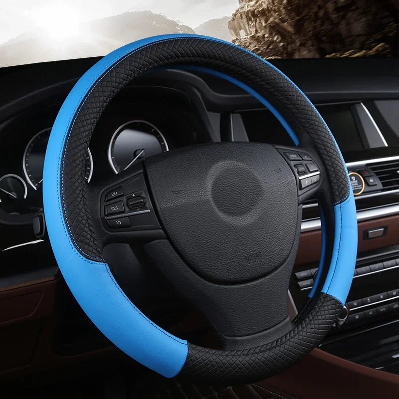 Leather Car Steering-wheel Cover 37CM-38CM Steering Wheel Cover Anti-Slip Comfort