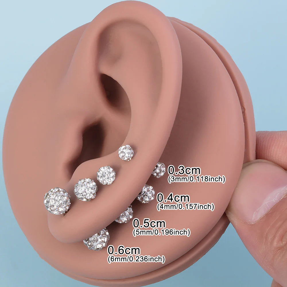 1 Pair Crystal Disco Ball Stud Earrings Cartilage Tragus Daith Helix Conch Piercing Ear Stud Accessory Fashion Jewelry Gift 20G