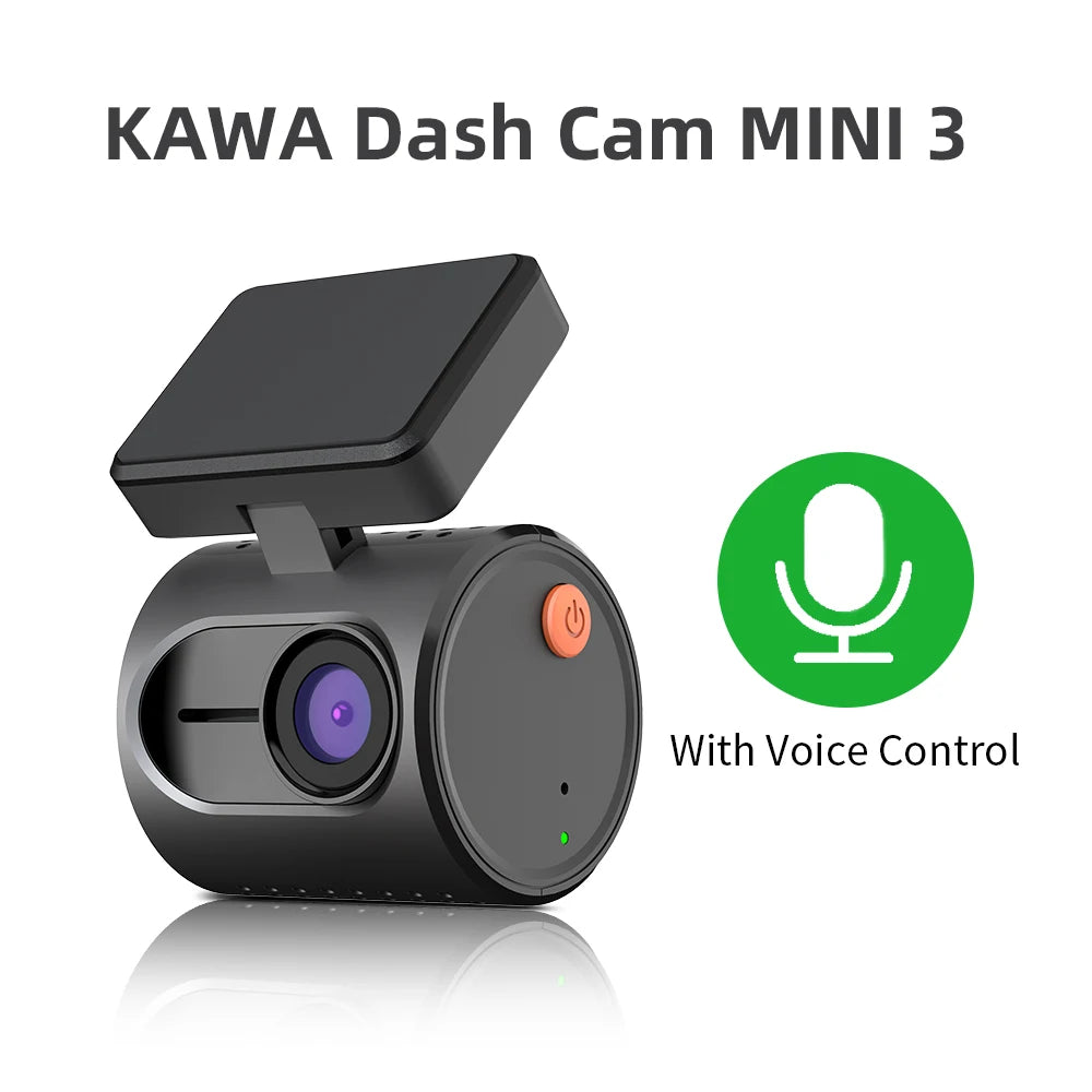 KAWA Dash Cam MINI 3 with voice control feature on a white background