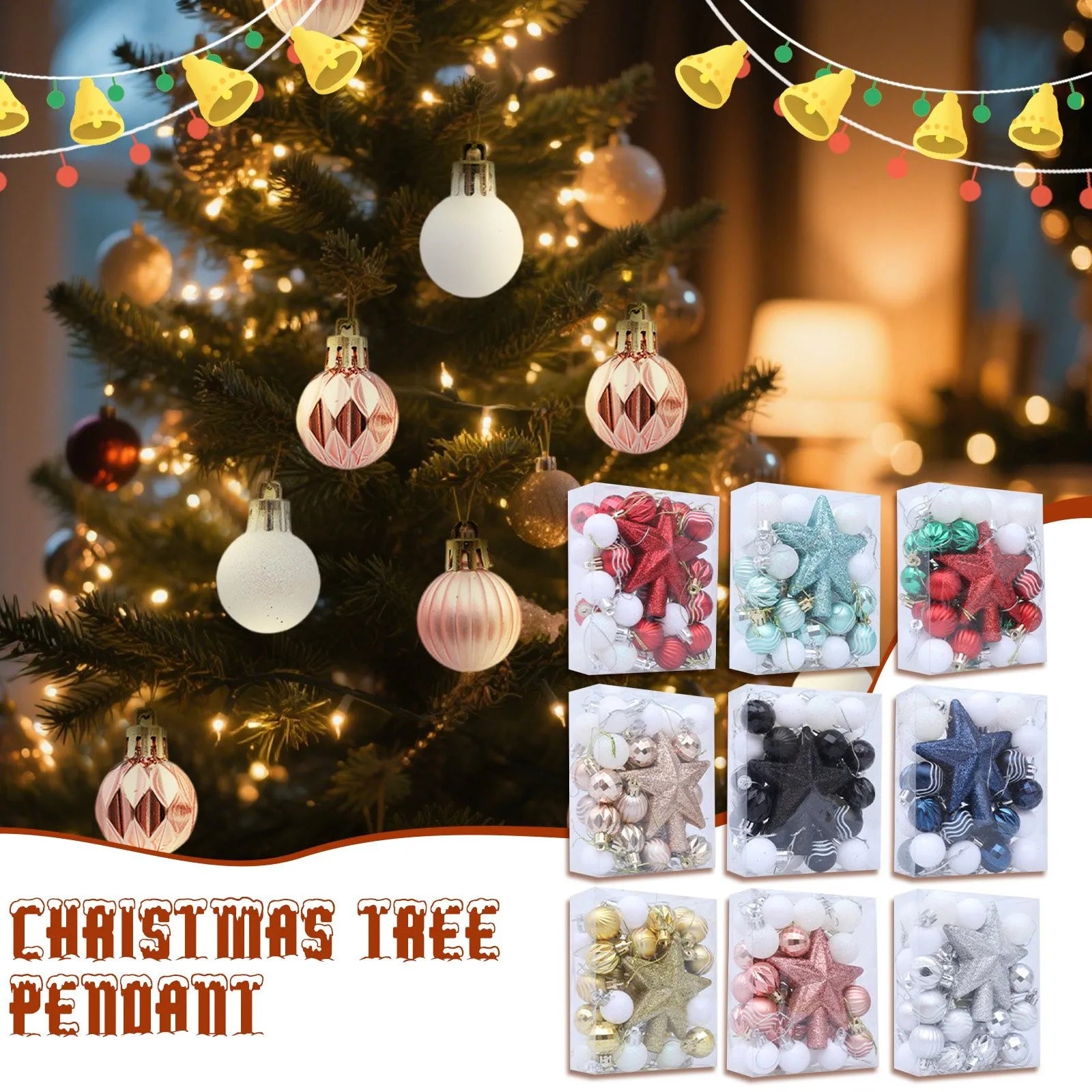 Christmas Ball Ornament Set Multi-Color Glitter Star Design Festive Holiday Christmas Tree Decoration Accessory Variety Pack