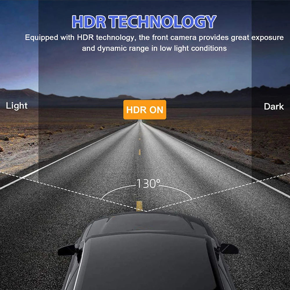 Car on a desert road with HDR technology graphic overlay Dash Cam W/ IR Night Vision Loop Recording & 2" IPS Screen 1080P