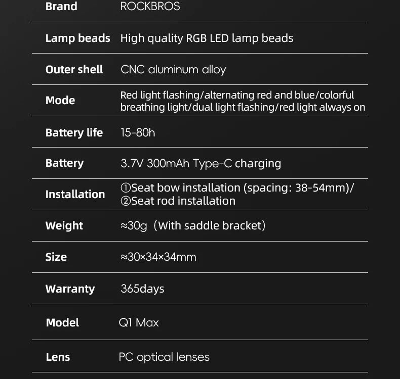 ROCKBROS Bicycle Tail Light Smart Premium Quality Replacement Accessory