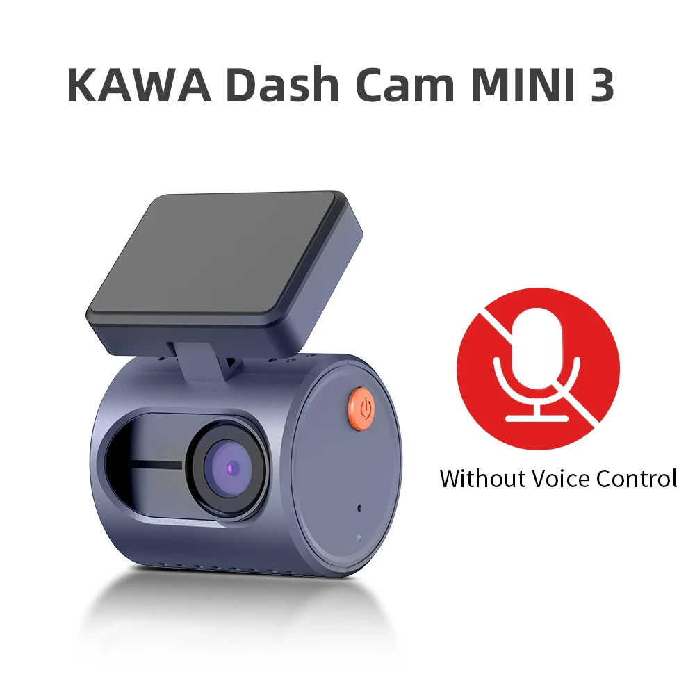 KAWA Dash Cam MINI 3 with microphone icon indicating no voice control on a white background