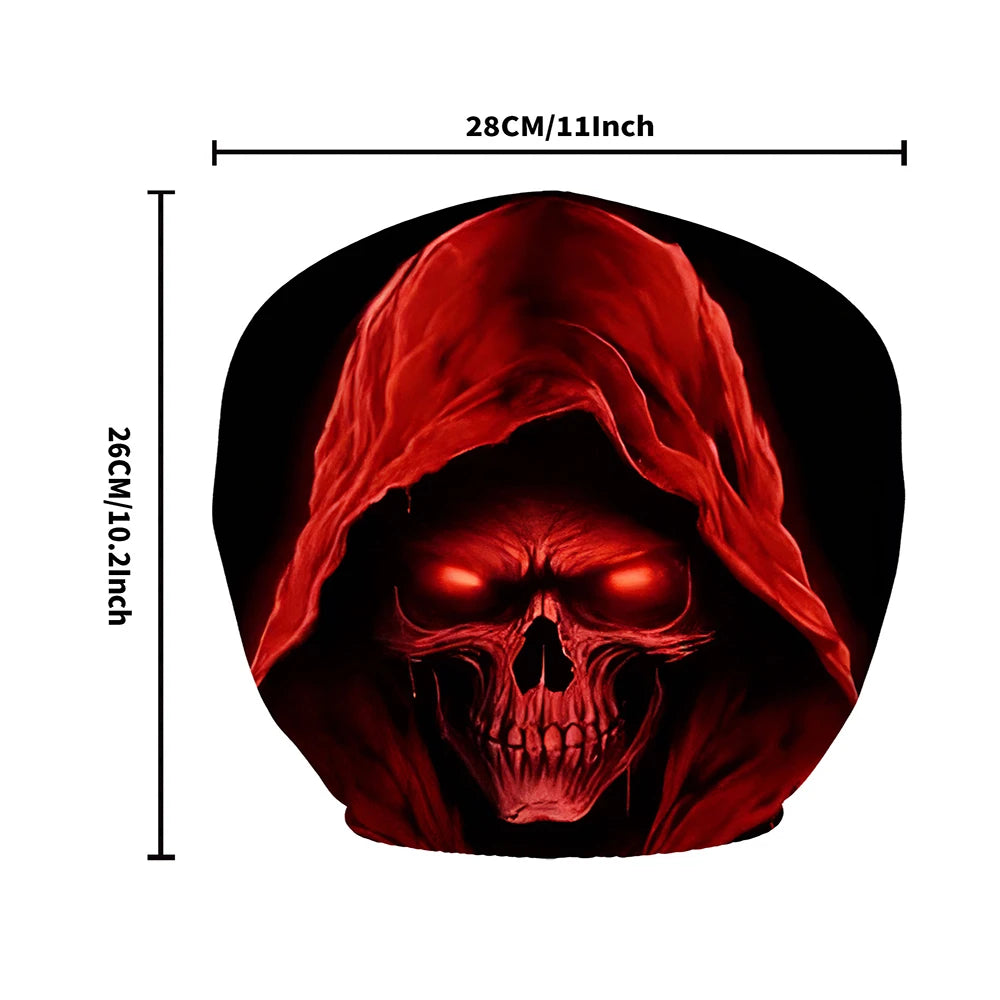 Glowing Red Eyes Reaper Skull Headrest Covers Set of 2, Washable Elastic Fabric, Universal Fit Spooky Halloween Car Accessories