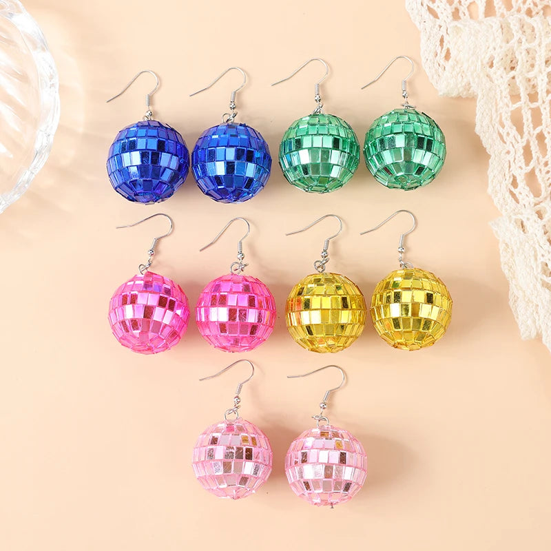 1 Pair Disco Ball Earrings Rainbow Jewelry  For Women Birthday Gift Party