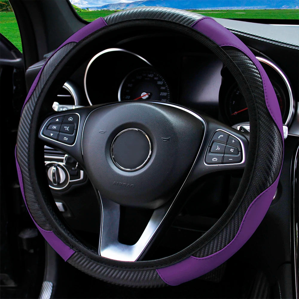 Steering Wheel Cover Carbon Fiber Steering Wheel Cover Anti-Slip Comfort