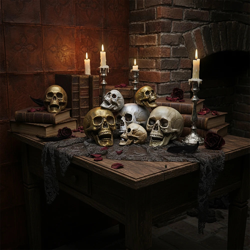 Plastic Skull Head Realistic Skull Skeleton Head for Halloween Party Home Garden Lawn Decor Haunted House Horror Decoratio Props