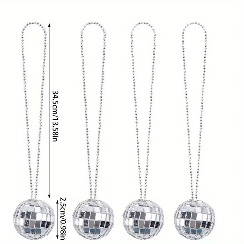 5-10Pcs Mirror Disco Ball Necklaces Silver Hanging Balls Ornament 70s Disco Party Necklaces Mini 70s Jewelry Party Favor Decor