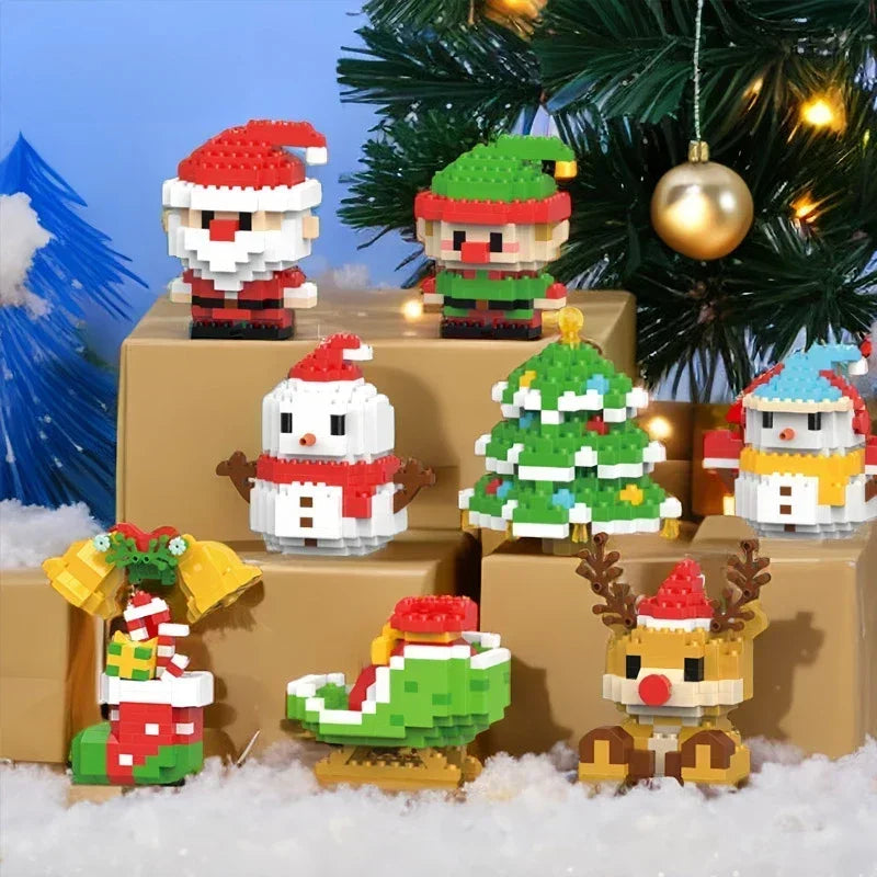 Christmas Gifts Micro Building Block Series Santa Claus Reindeer Puzzle Assembling Bricks Table Decoration Toys Kids