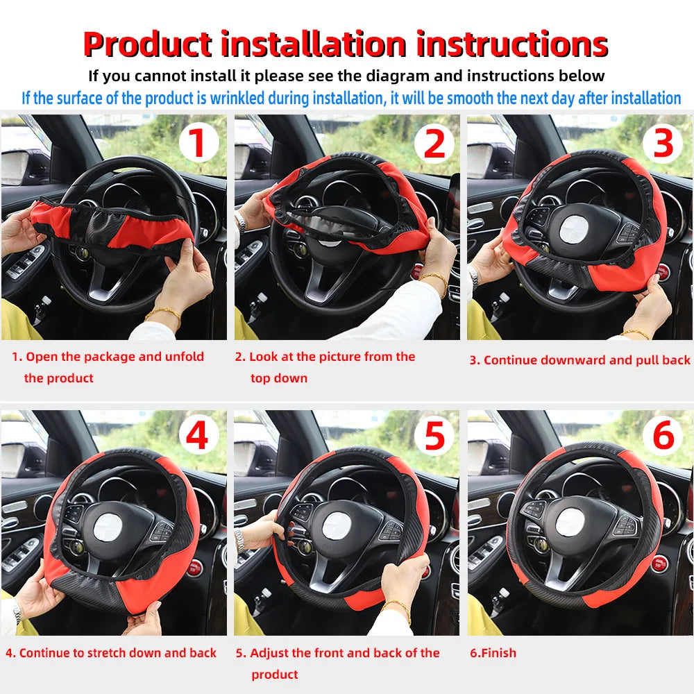 Steering Wheel Cover Carbon Fiber Steering Wheel Cover Anti-Slip Comfort