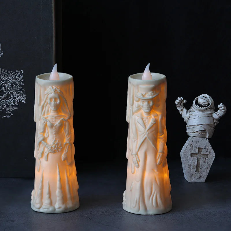 Halloween skull lights, LED glowing candles, spooky decorations, decorative props, ghost bride and groom, couple lamp ornaments