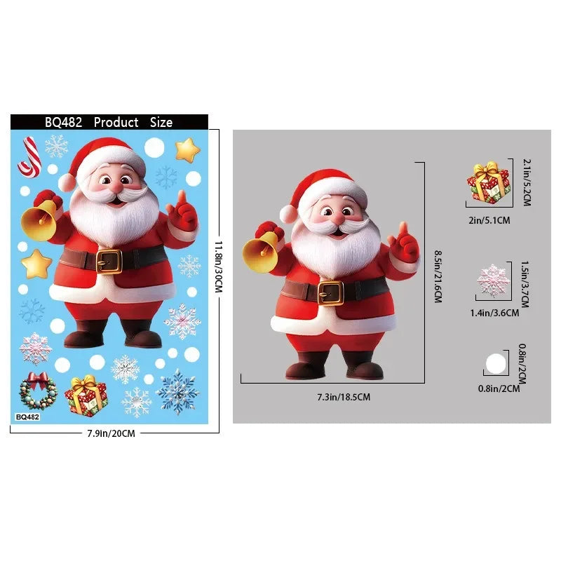 Christmas Window Stickers Gingerbread Man Santa Claus Snowman Snowflake Xmas Stickers Navidad Ornaments Merry Christmas Decor