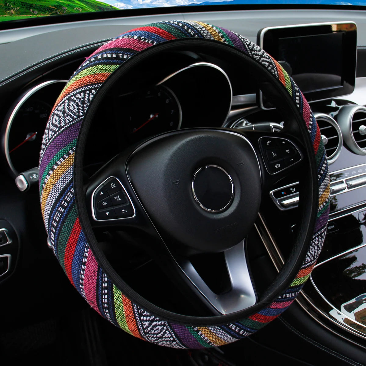 Steering Wheel Cover Breathable Cotton-Like Car Dashboard Ornament Decoration