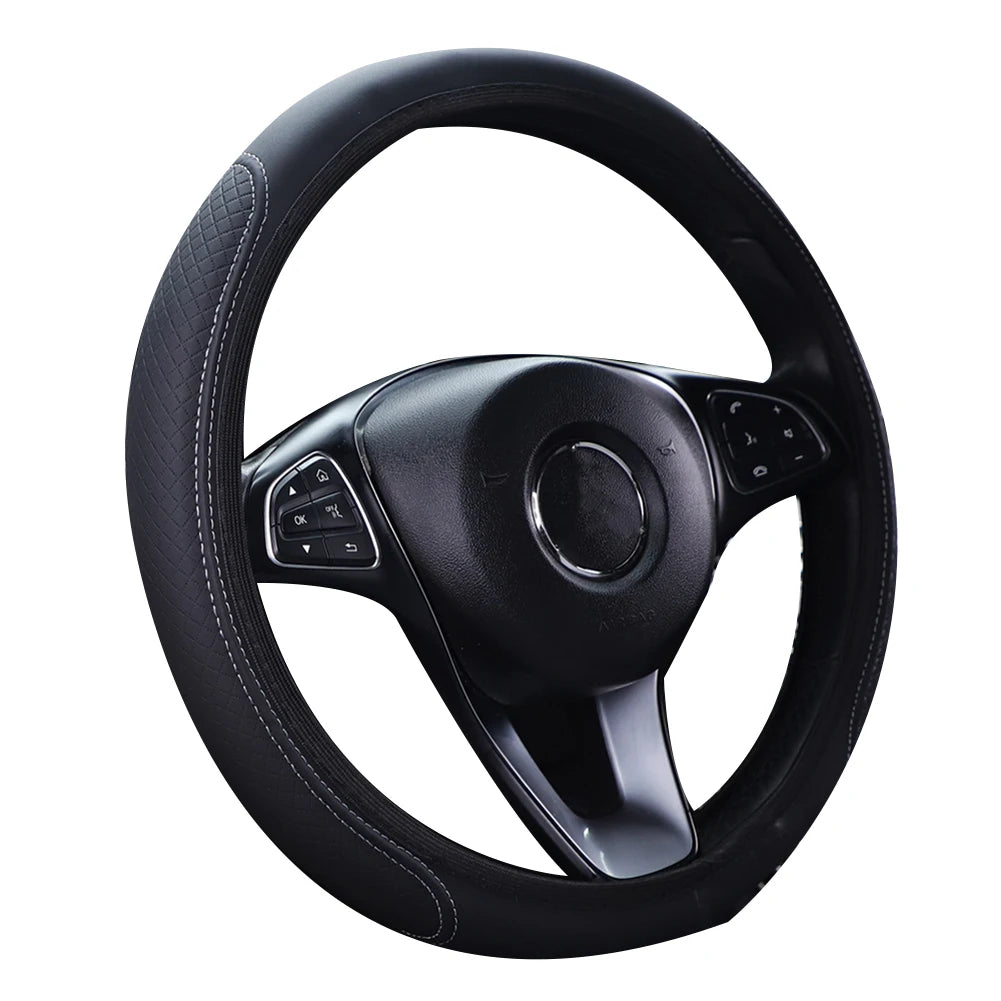 Steering Wheel Cover Breathable Leather Steering Wheel Cover Anti-Slip Comfort