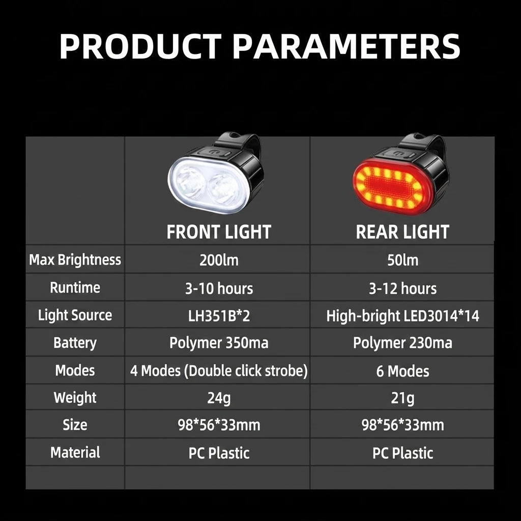 Set of Bike Lighting Front Premium Quality Replacement Accessory