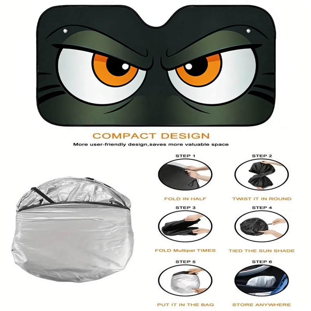 Cartoon Angry Eyes Car Windshield Car Sun Shade UV Protector