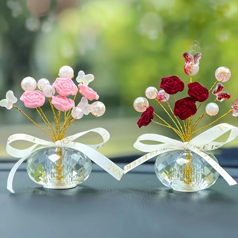 Crystal Glass Rose Dashboard Ornament Car Dashboard Ornament Decoration