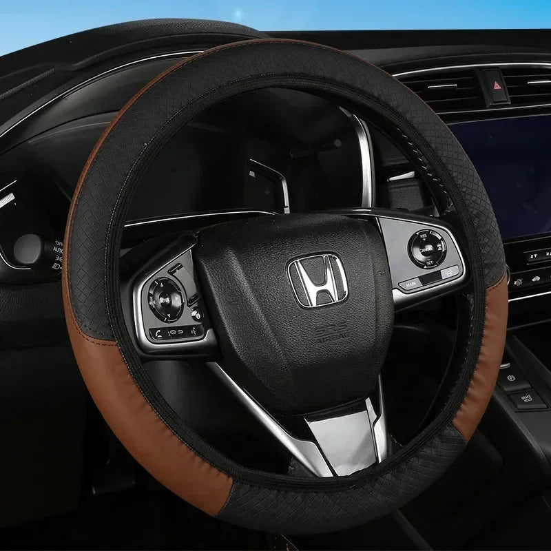 Leather Car Steering-wheel Cover 37CM-38CM Steering Wheel Cover Anti-Slip Comfort