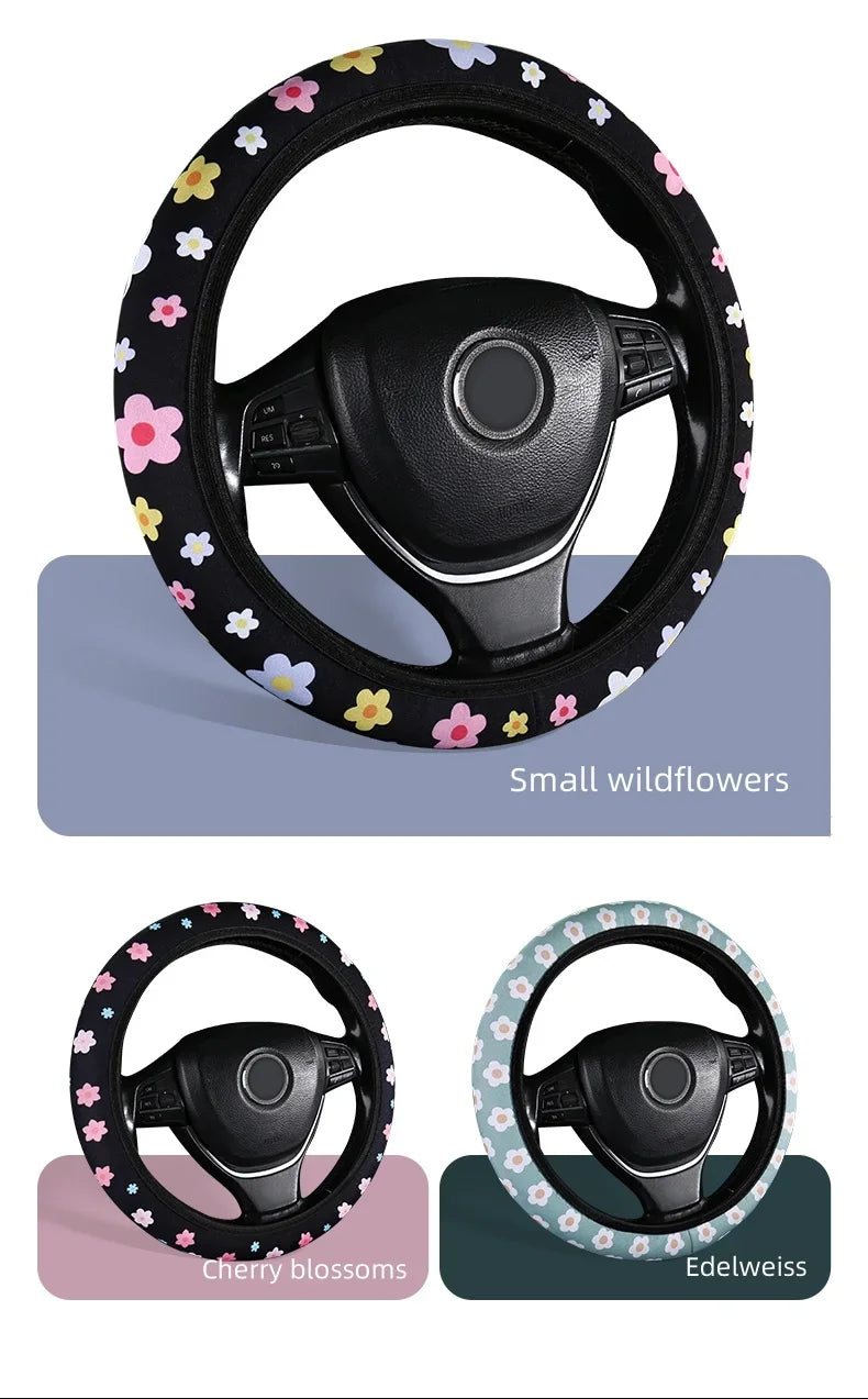 Car Steering Wheel Cover Flowers Steering Wheel Cover Anti-Slip Comfort