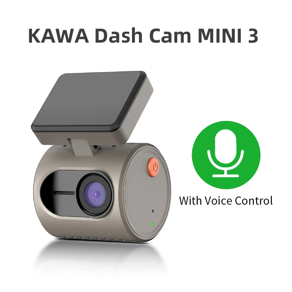 KAWA Dash Cam MINI 3 with voice control feature on a white background