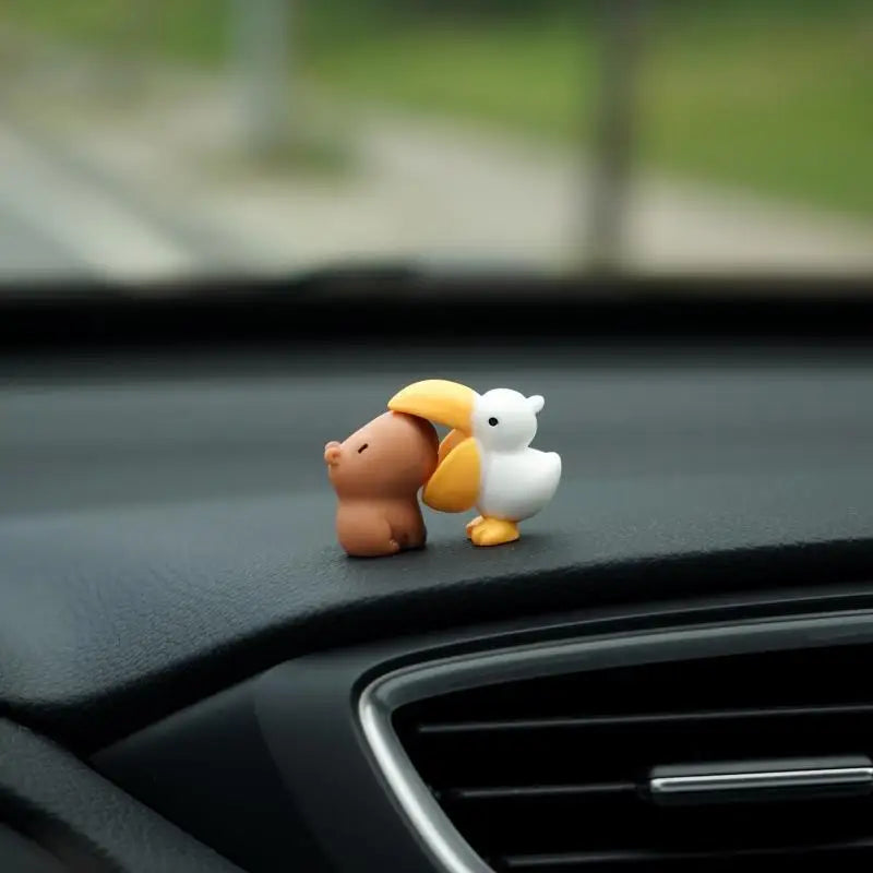 Cute Cartoon Capybara With Duck Car Dashboard Ornament Decoration
