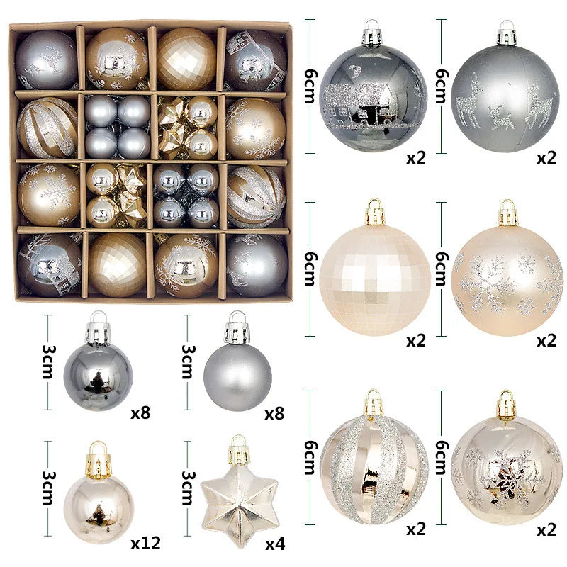 Christmas Ball Ornament Gift Box Set Assorted Blue White Snowflake Reindeer Pattern Design Holiday Festive Tree Hanging Decor