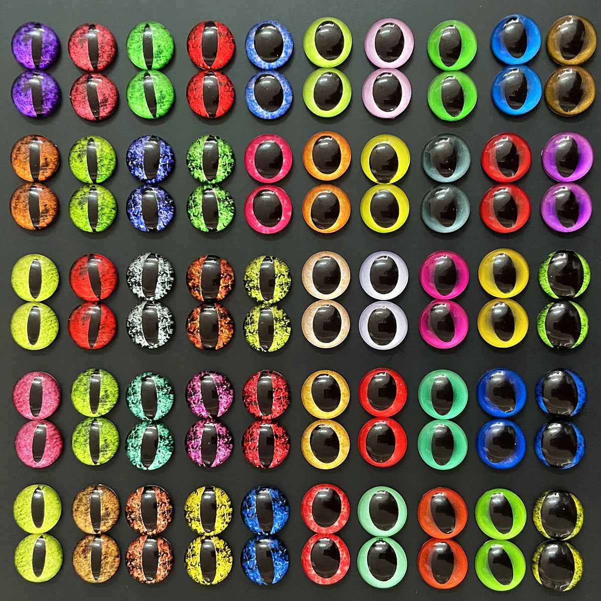 6mm 8mm 10mm 12mm Mixed Toys Dragon Eyes Doll Round Pattern Glass DIY Making Accessories 100pcs 50 Pairs