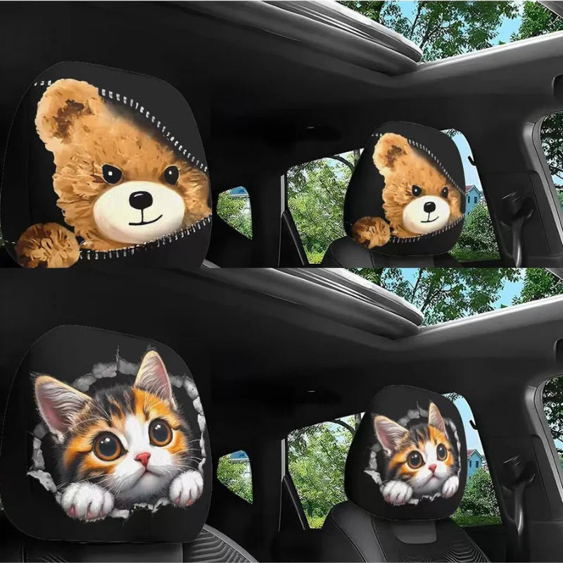 Bear Car Headrest Covers Universal Premium Quality Replacement Accessory