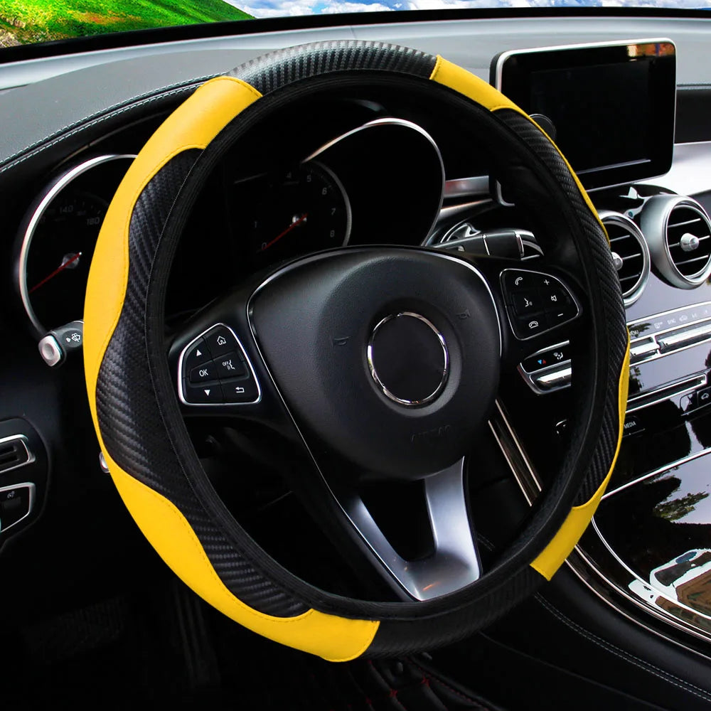 Steering Wheel Cover Carbon Fiber Steering Wheel Cover Anti-Slip Comfort