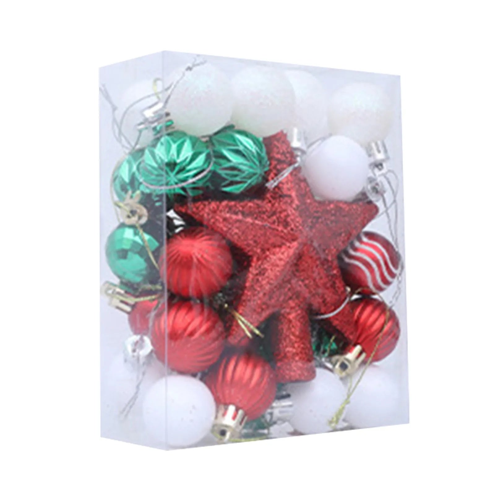 Christmas Ball Ornament Set Multi-Color Glitter Star Design Festive Holiday Christmas Tree Decoration Accessory Variety Pack