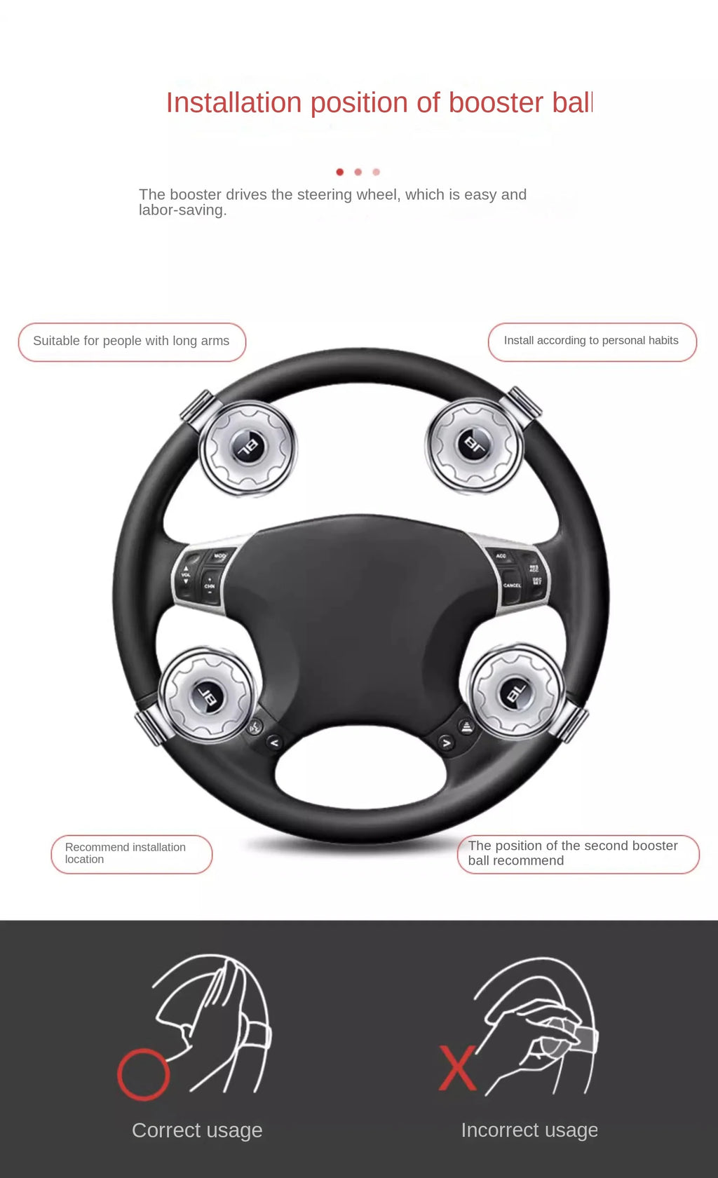 Car Steering Wheel Booster Ball Steering Wheel Cover Anti-Slip Comfort