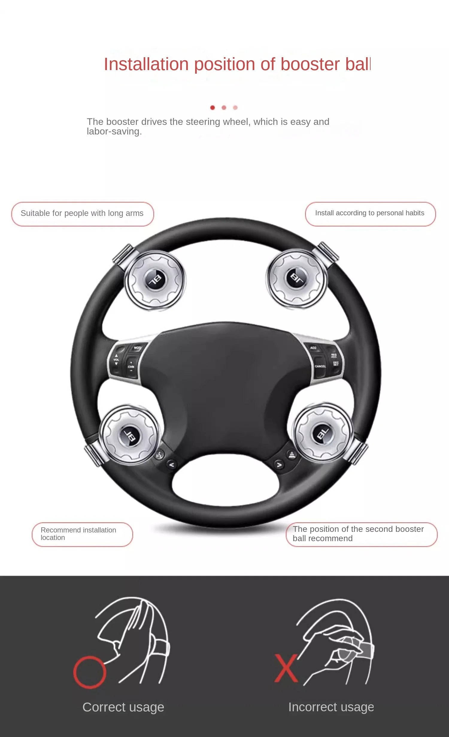 Car Steering Wheel Booster Ball Steering Wheel Cover Anti-Slip Comfort
