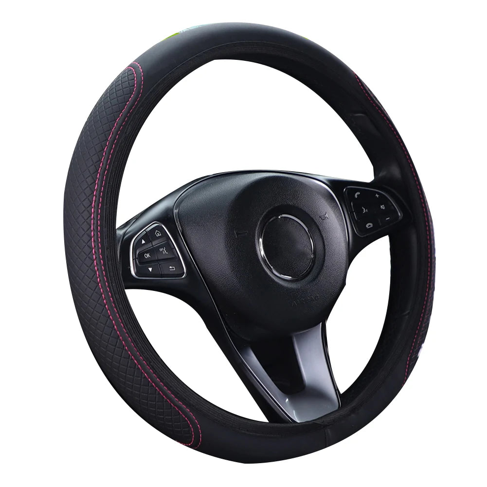 Steering Wheel Cover Breathable Leather Steering Wheel Cover Anti-Slip Comfort