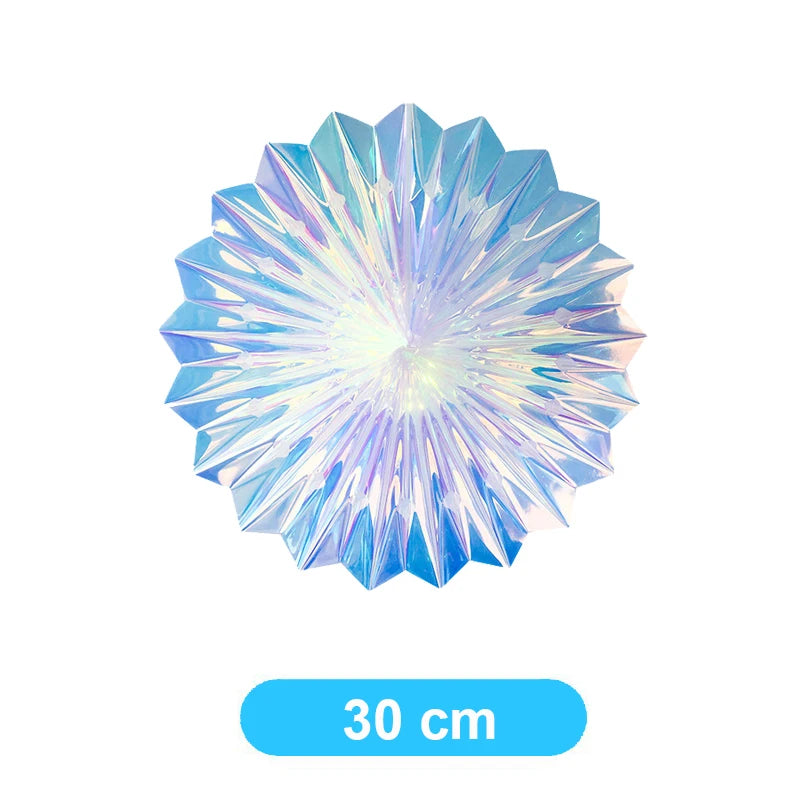 Christmas Iridescent Honeycomb Ball Hanging Ornaments Paper Fan Snowflake Garlands Iridescent Balls for Wedding Birthday Xmas