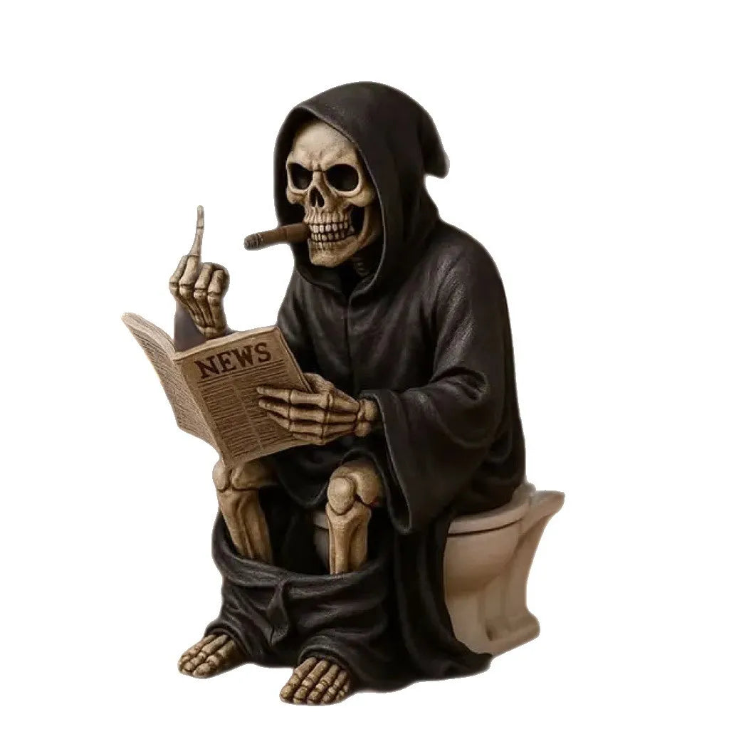 Halloween Toilet Grim Reaper Figurine Home Decor Resin Sculpture Middle Finger Decoration Crafts Figurines