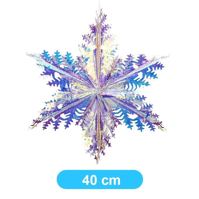 Christmas Iridescent Honeycomb Ball Hanging Ornaments Paper Fan Snowflake Garlands Iridescent Balls for Wedding Birthday Xmas