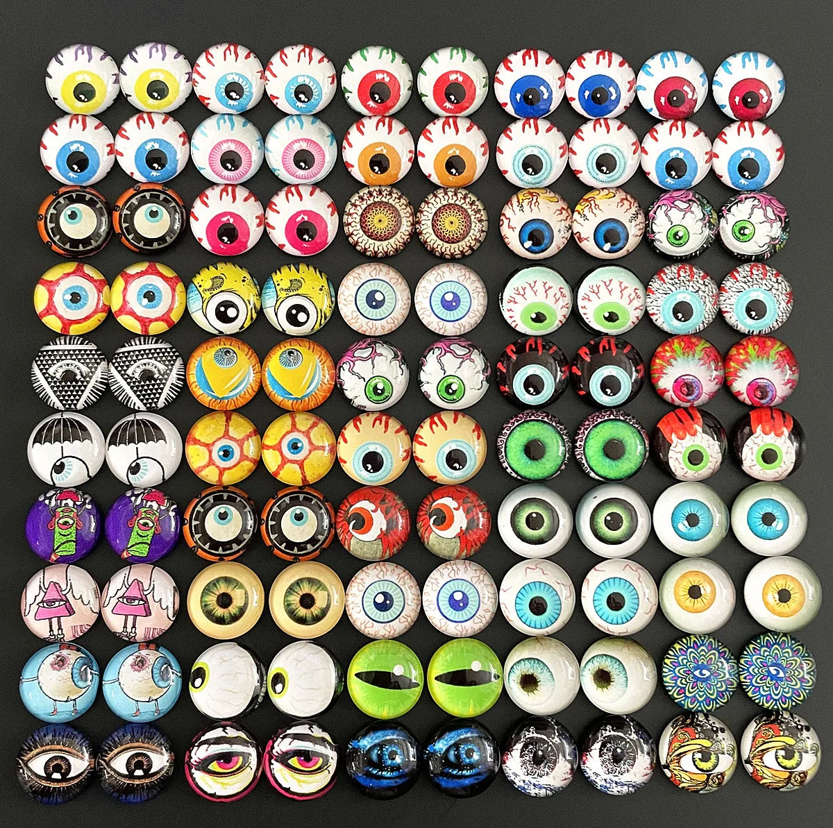 6mm 8mm 10mm 12mm Mixed Toys Dragon Eyes Doll Round Pattern Glass DIY Making Accessories 100pcs 50 Pairs