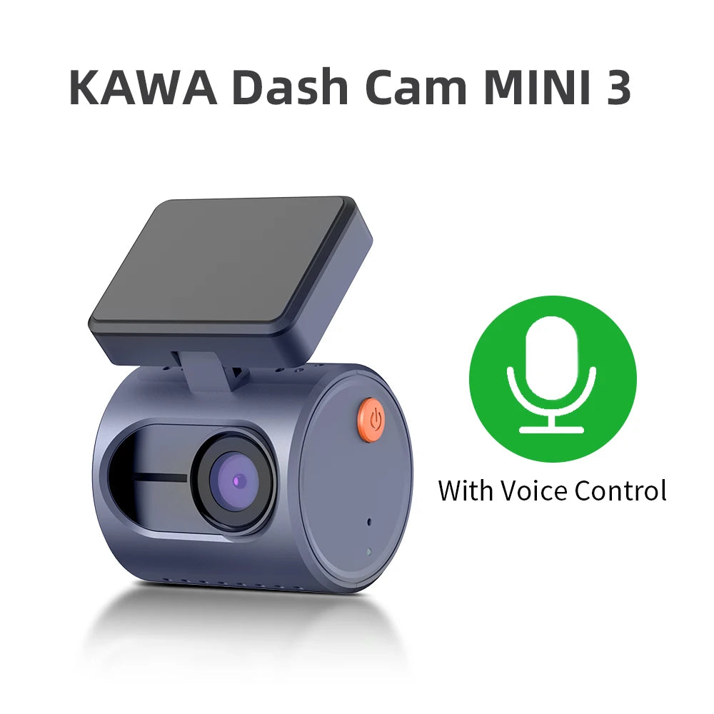 KAWA Dash Cam MINI 3 with voice control feature on a white background