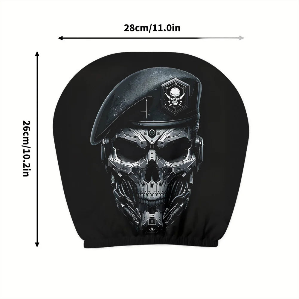 2pcs, Mechanical Skull Print Car Headrest Covers,  Elastic Design, 3D Realistic Printing,