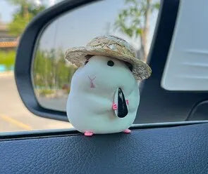 Cute Hamster with Straw Hat Car Dashboard Ornament Decoration
