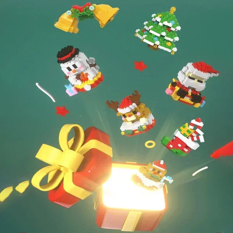 Christmas Gifts Micro Building Block Series Santa Claus Reindeer Puzzle Assembling Bricks Table Decoration Toys Kids